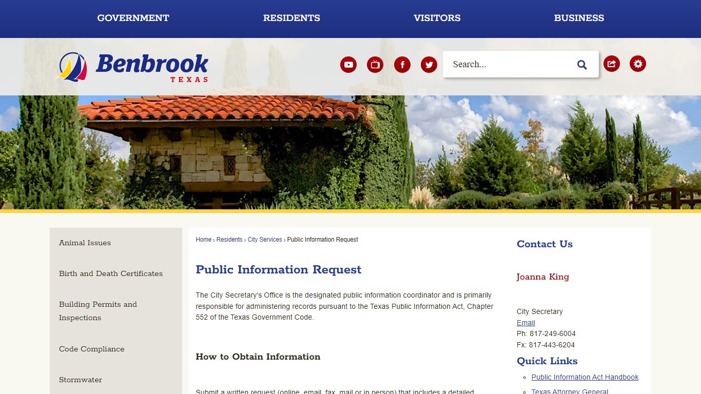 Public Information Request | Benbrook, TX - Official Website